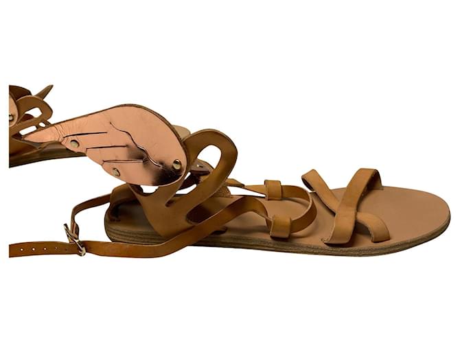 Ancient Greek Sandals Antike griechische Sandalen Winged Nephele aus braunem Kalbsleder Beige Kalbähnliches Kalb  ref.530163