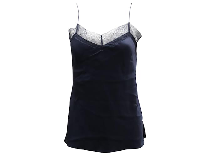 Vince Lace Trimmed Camisole in Navy Blue Silk  ref.530211