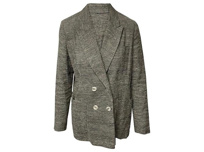 Isabel Marant Kelis Double-breasted Donegal Jacket In Grey Silk  ref.530214
