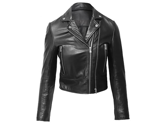 Sandro Paris Cropped Biker Jacket in Black Leather  ref.530222
