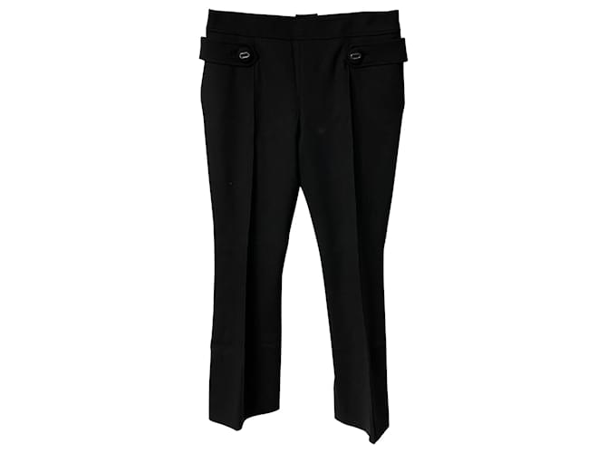 Double Pantalones Prada con botones forrados en lana negra Negro  ref.530237