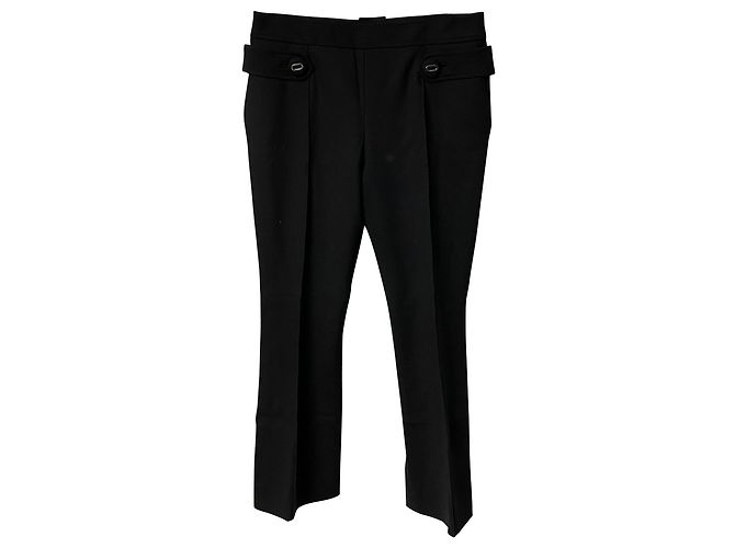 Double Prada gefütterte Knopfhose aus schwarzer Wolle