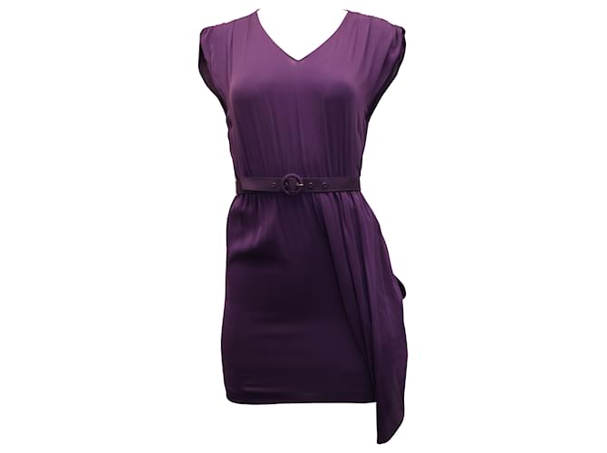 Alice + Olivia Asymmetrical Hem Dress with Belt in Purple Silk  ref.530257