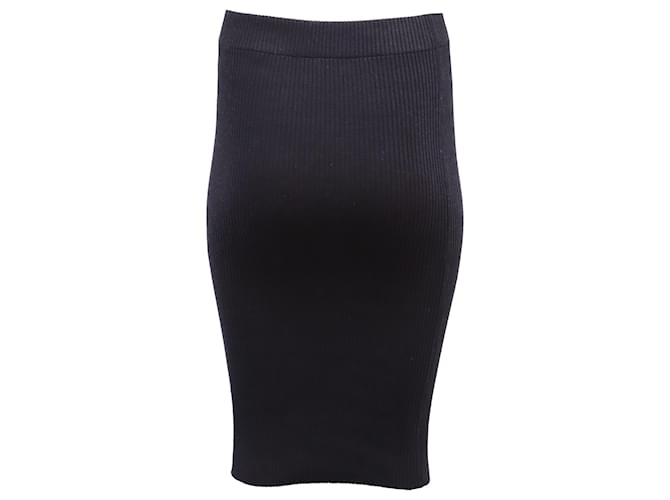 Vince Ribbed-Knit Midi Skirt in Navy Blue Cotton  ref.530265