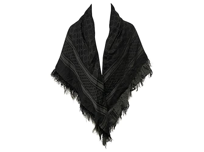Gucci Scarf with Fur Detail in Grey Cotton  ref.530272