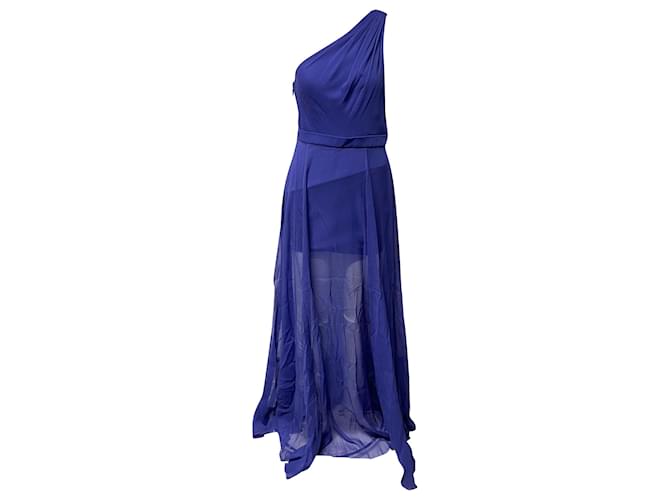 Vestido de um ombro Halston Heritage em poliéster azul  ref.530280