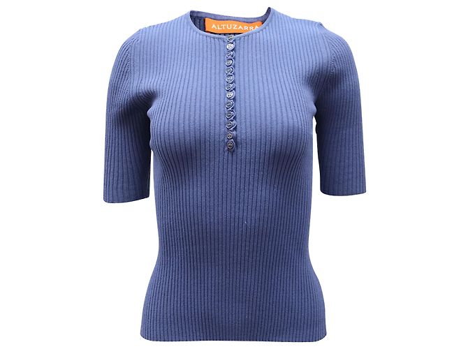 Altuzarra Dory Rippstrickoberteil aus blauer Viskose Marineblau