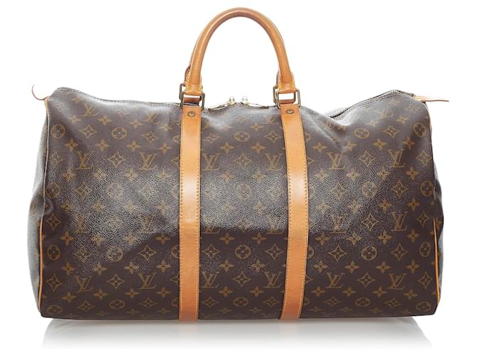 Louis Vuitton Brown Monogram Keepall 50 Leather Cloth  ref.530450