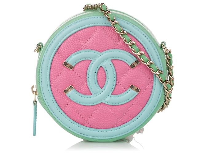 Bolsa transversal Chanel rosa CC filigrana de couro caviar Multicor  ref.530475