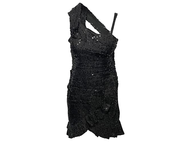 Isabel Marant Becky Ruched Sequin Dress in Black Silk  ref.530510