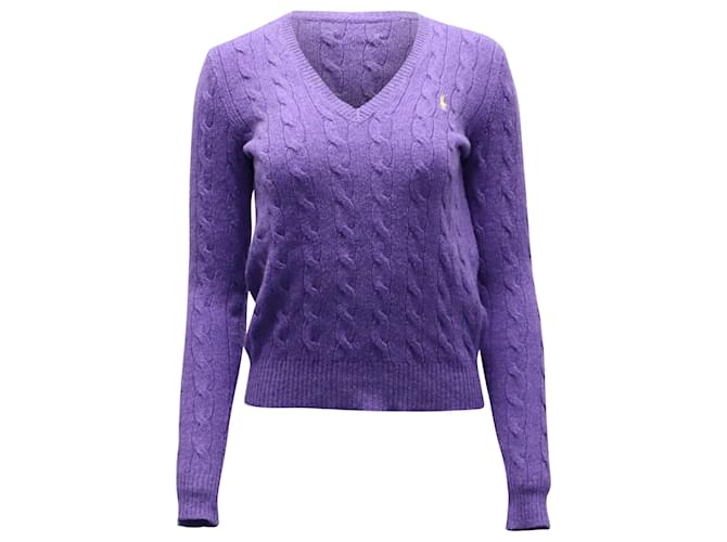 Suéter jaspeado con cuello de pico en lana morada de Ralph Lauren Púrpura  ref.530512