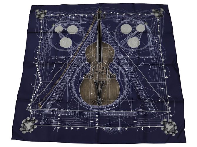 Hermès Sciarpa Hermes La Musique Des Spheres in seta blu Blu navy