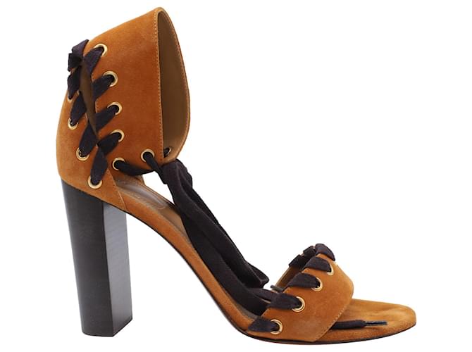 Chloé Chloe Miles Lace Up Sandals in Brown Suede  ref.530588