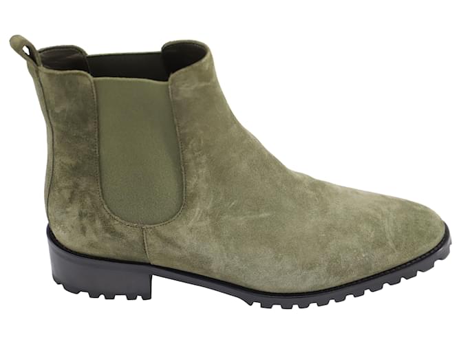 Manolo Blahnik Chelsea Ankle Boots in Green Olive Suede Olive