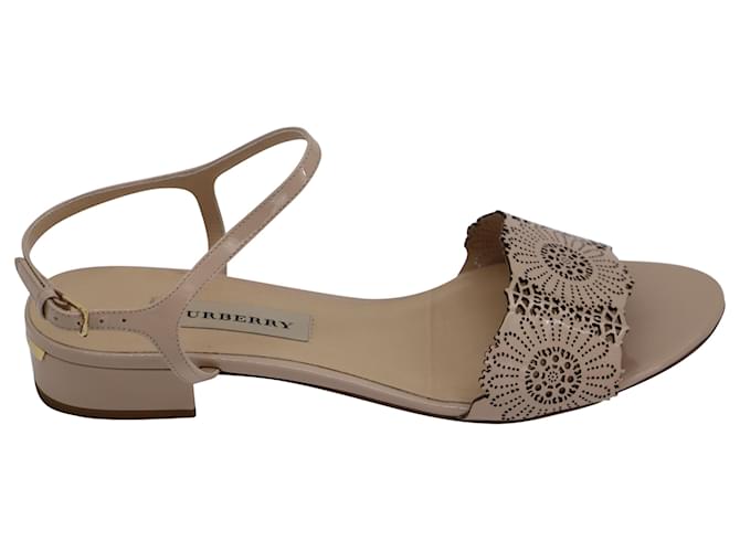 Burberry Lace Open-toe Strap Flats in Beige Leather  ref.530633