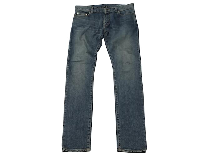 Saint Laurent D02 Stonewashed-Jeans aus blauem Denim Baumwolle  ref.530645
