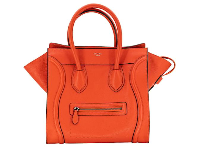 Luggage Céline Bagagem PM (Mini) bolsa em couro granulado laranja  ref.530668