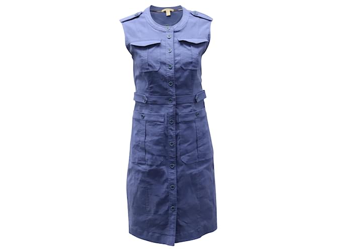 Burberry Brit Button-down-ärmelloses Kleid aus blauer Viskose Zellulosefaser  ref.530674