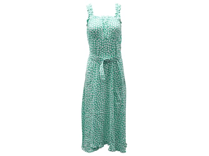 Faithfull The Brand Saint Tropez Floral Print Dress with Belt in Green Rayon Cellulose fibre  ref.530678