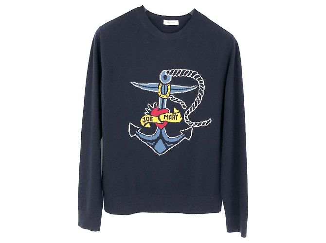 Valentino Pulli aus marineblauer Wolle und Kaschmir mit Anker und Herz
