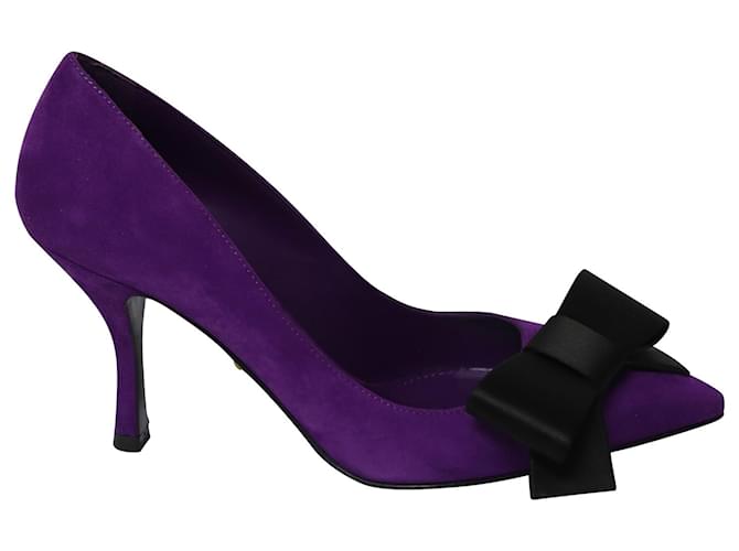 Prada Bow Accent Pointed Toe Pumps in Purple Suede  - Joli Closet