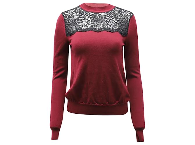 Mulberry Lace Detailed Sweater in Burgundy Lana Virgine Dark red Wool  ref.530785