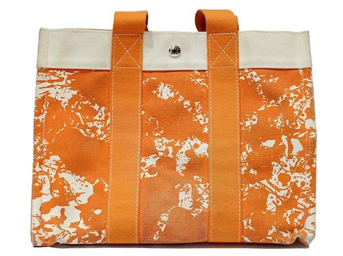 Hermès Handtaschen Beige Orange Leinwand  ref.530803