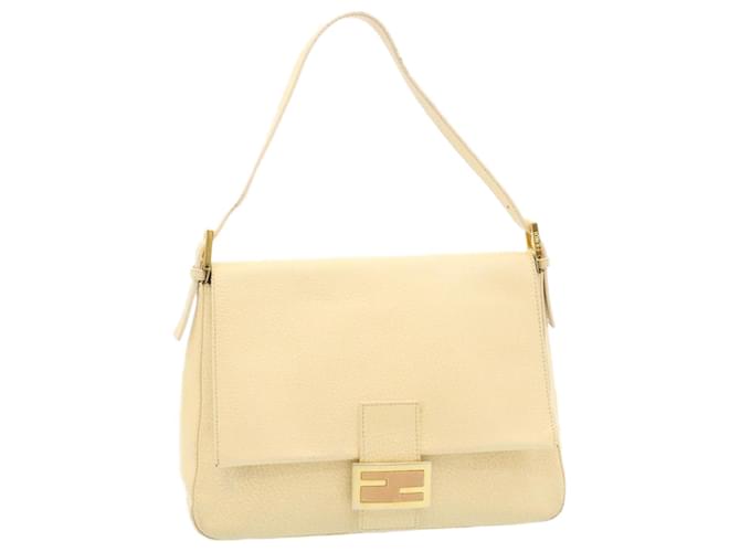 Bolsa de ombro FENDI Mamma Baguette Couro Creme Auth bs441 Cru  ref.531004