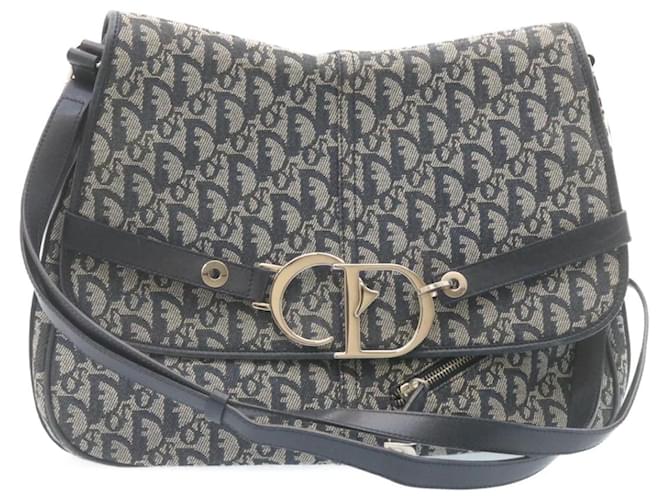 Christian Dior Trotter Canvas Shoulder Bag Navy Blue Auth 28802 Cloth  ref.531011