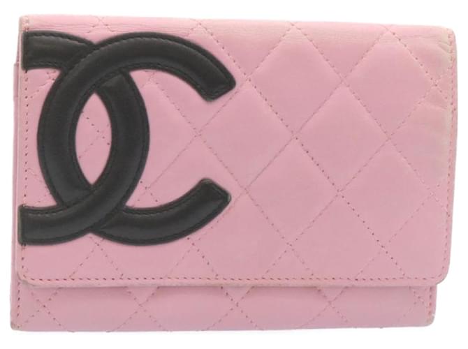 CHANEL Matelasse Cambon Line Wallet Lamb Skin Pink CC Auth 28860