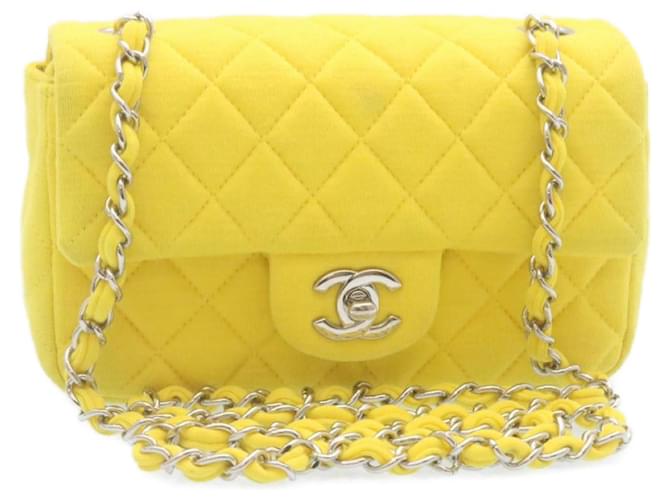 CHANEL Matelasse Chain Flap Shoulder Bag Turn Lock Yellow CC Auth ni250 Cotton  ref.531389