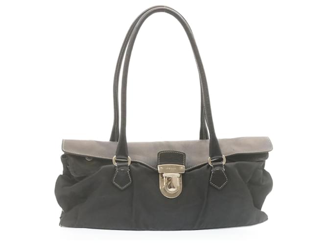 PRADA Hand Bag Nylon Leather Black Auth ki1583  ref.531768