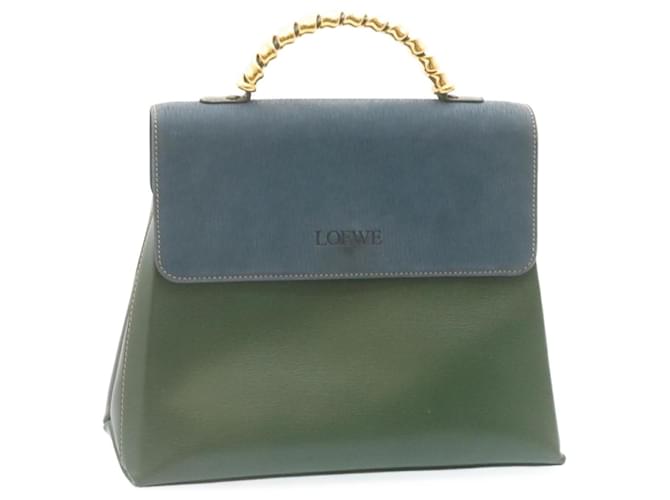 LOEWE Hand Bag Leather Green Blue Auth ar6429  ref.531850