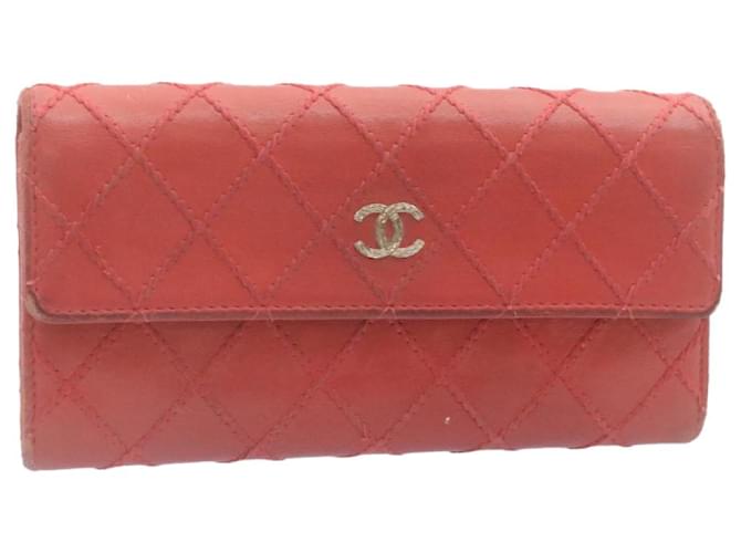 CHANEL Lamb Skin Wild Stitch Long Wallet Red CC Auth yk3862 Leather  ref.532152
