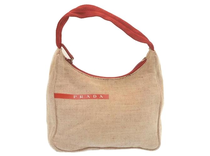 PRADA Hand Bag Canvas Beige Red Auth ar6592 Cloth  ref.532308