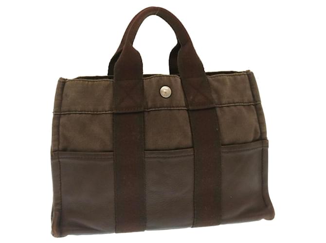 Hermès HERMES Fourre ToutPM Hand Bag Canvas Leather Brown Auth nh534 Cotton  ref.532561