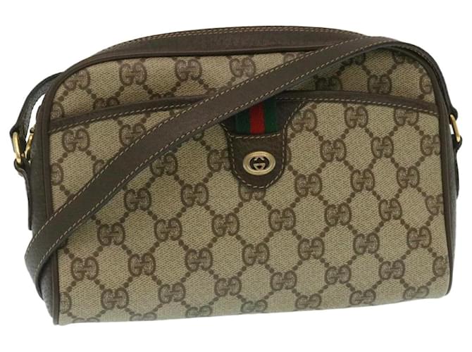 GUCCI Web Sherry Line GG Canvas Shoulder Bag Beige Red Green Auth ar6626  ref.532659