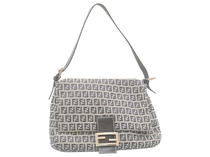 FENDI Abobrinha Lona Mamma Baguette Bolsa de Ombro Azul Marinho Auth ki1672  ref.532816