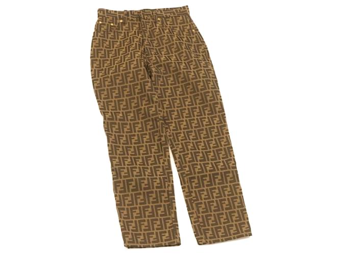 FENDI Zucca Pants Brown Black Auth gt2062 Pony-style calfskin ref