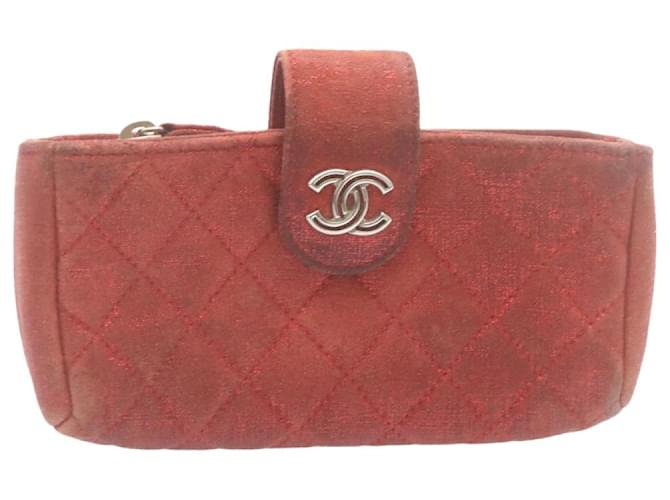 CHANEL Matelasse Pouch Canvas Red CC Auth ai335 Cloth  ref.532971