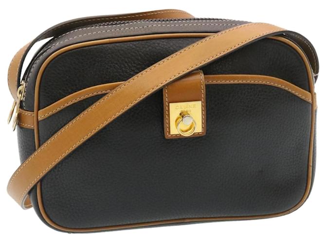 Céline CELINE Shoulder Bag Leather Black Brown Auth gt2151  ref.533256