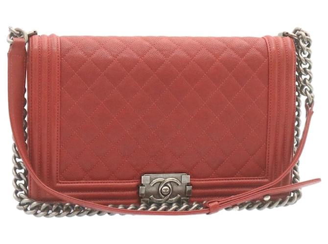 CHANEL Boy Chanel Matelasse Chain Flap Shoulder Bag Leather Red CC Auth 28281  ref.533529