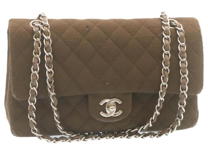 Chanel Matelassé 25 sac à bandoulière doublé chaîne rabat toile marron CC Auth 28983  ref.533686