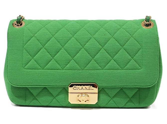 Chanel Handbags Green Gold hardware Cloth  ref.533693