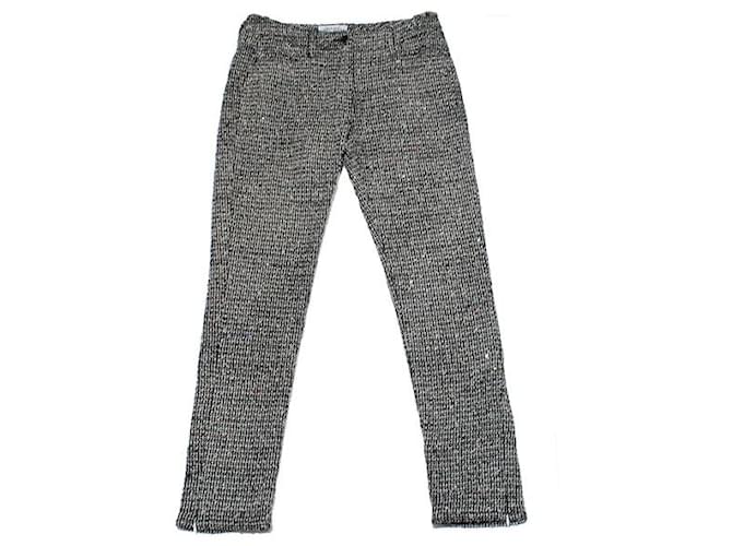 Chanel calça, leggings Preto Branco Tweed  ref.533955