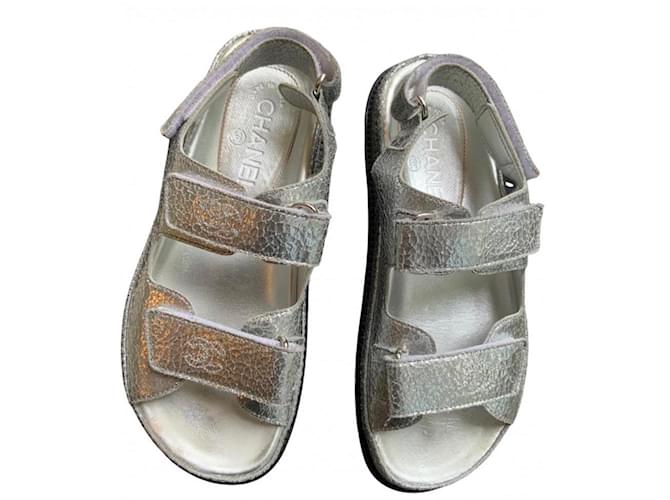 Chanel sandals Silvery Leather  ref.533990
