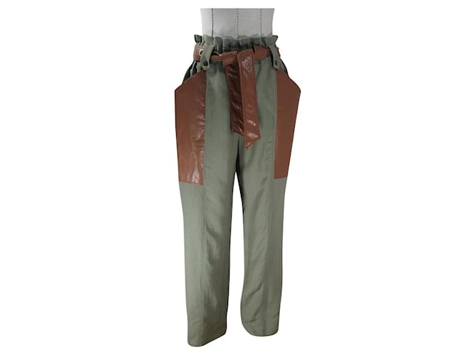 Twin Set Pantalones, polainas Castaño Verde Viscosa Lino  ref.533992