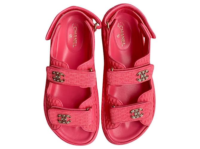 Chanel New Dad sandals 38 Pink Tweed ref.534009 - Joli Closet