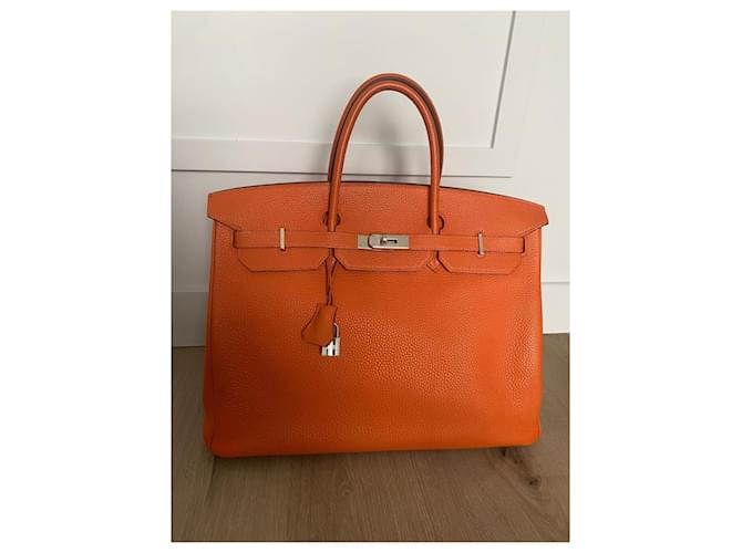 Hermès Bolsa HERMES BIRKIN Laranja Couro  ref.534147