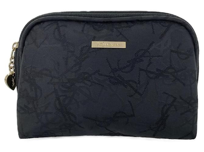 [Used] Yves Saint Laurent YSL Monogram Jaguar Cosmetic Pouch / Black Cloth  ref.534164